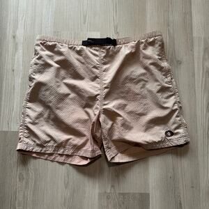 Men's Vintage 90's Oobe Sand Tan Grid Tech Belted Board Shorts Trunks Sz XL VTG